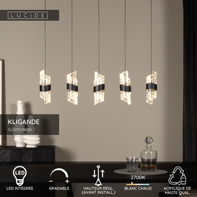 Lucide KLIGANDE - Suspension - LED Dim. - 5x7,8W 2700K - Noir